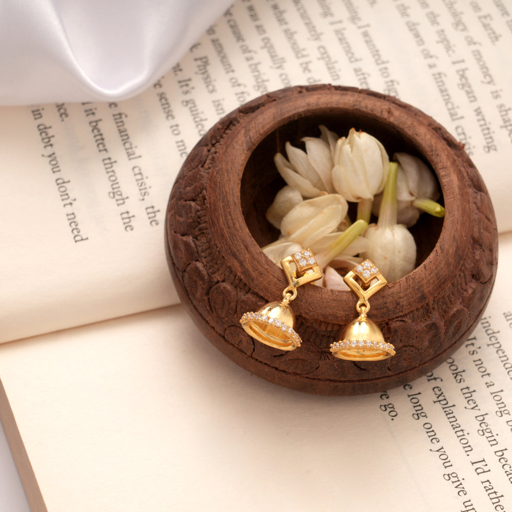 Stylish Square Stone Smooth Golden Jhumkas