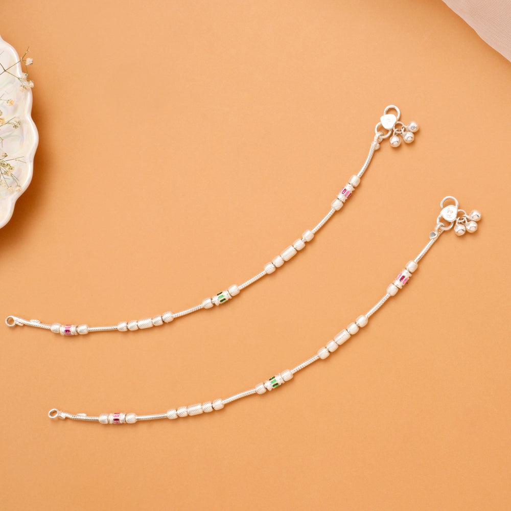 Elegant Balls Flower Silver Anklet