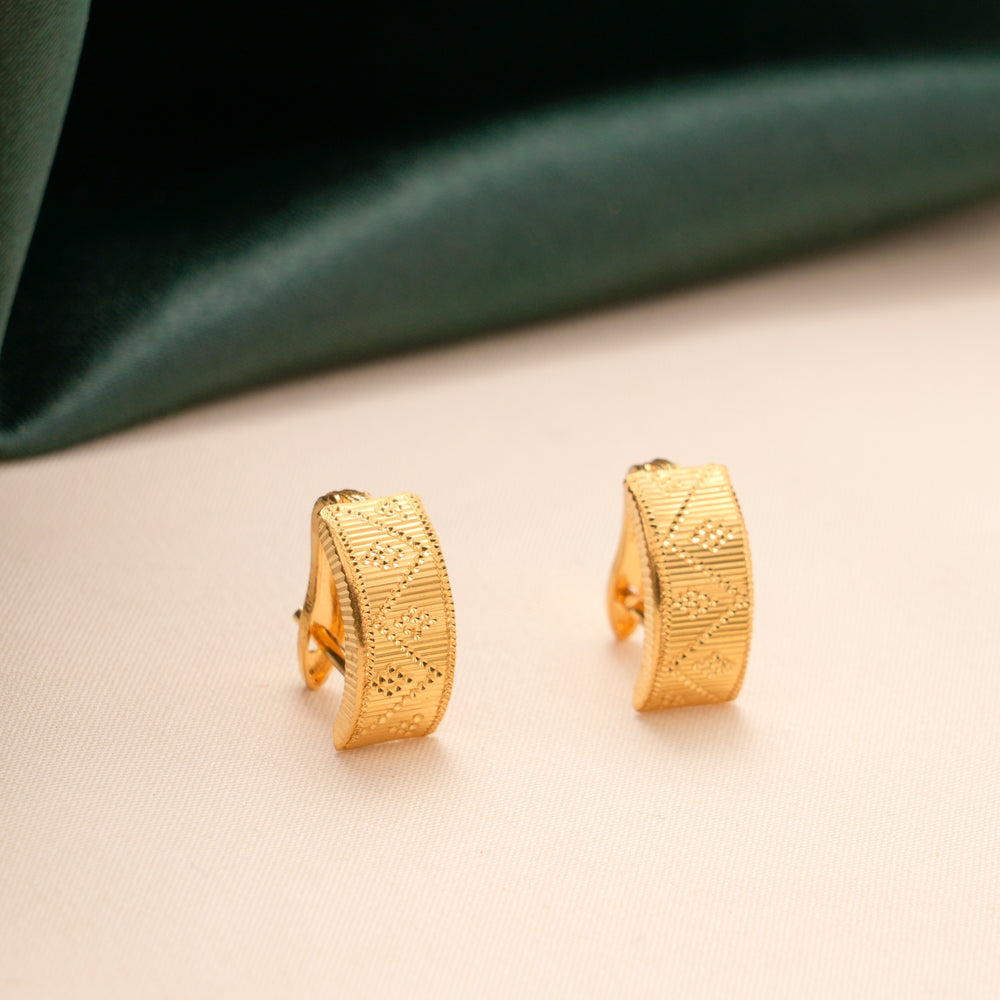 Engraved Pattern Gold Huggie Earrings