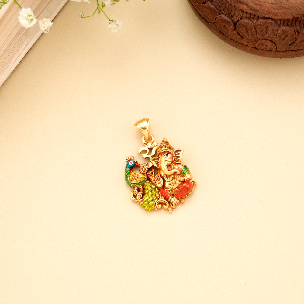 Blessing Ganesha Peacock Golden Pendant
