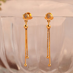 Gold Long Chain Drop Earrings with Ball Ends