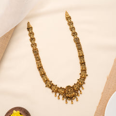 Floral Peacock Lakshmi Pendant Golden Drops Haram