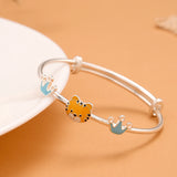 Charming Tiger and Crown Silver Baby Bangle