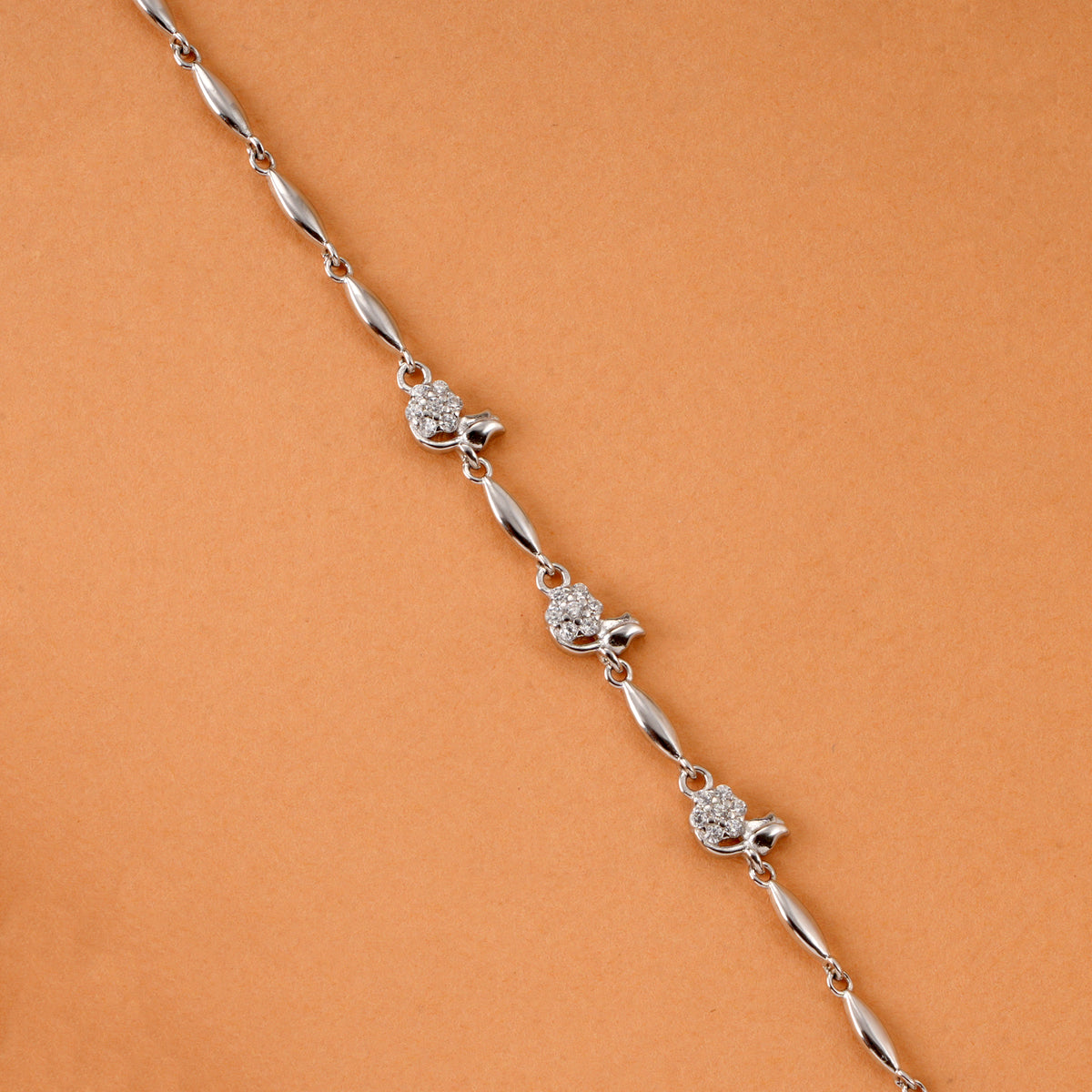 Stylish Flower Design Silver Bracelet