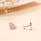 Silver Pink Baby Socks Design Stud Earring