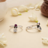 Minimal Ruby Drop Silver Toe Ring