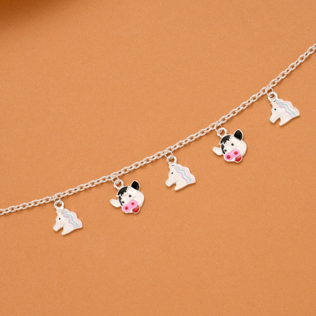 Tiny Unicorn Cow Enamel Silver Baby Bracelet