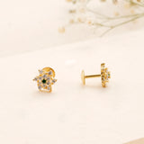 Emerald Flower White Stone Kundan Golden Stud