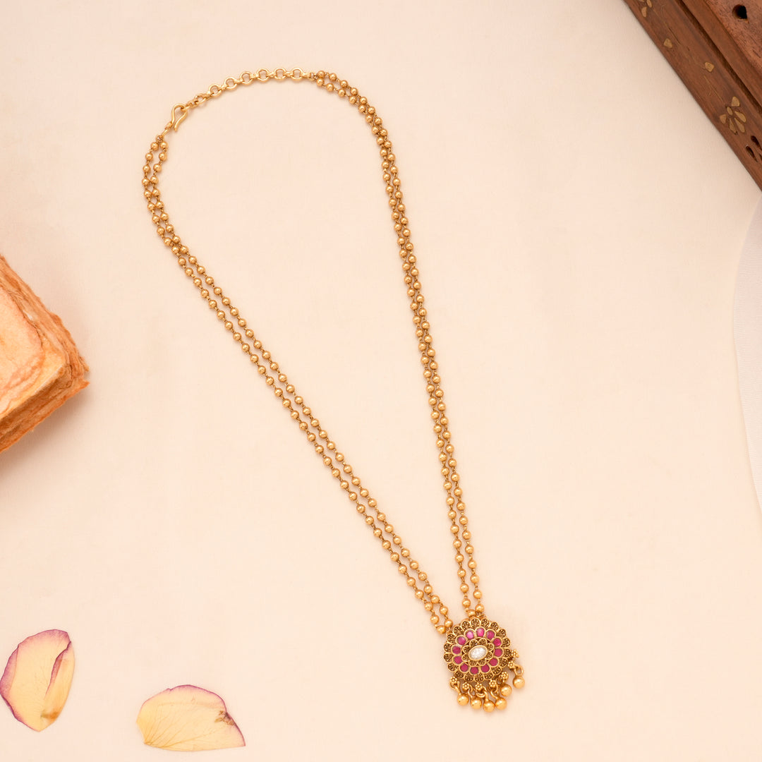 Elegant Floral Dual Layer with Golden Balls Necklace Set