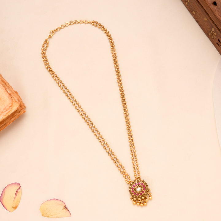 Elegant Floral Dual Layer with Golden Balls Necklace Set