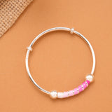 Pink Enamel Tube Bead Baby Silver Bangle
