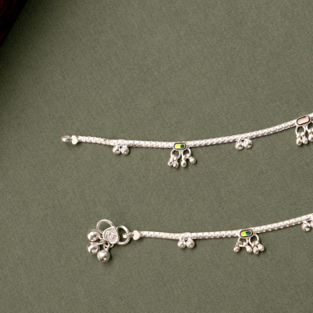 Enamel Bar Drop Silver Anklet