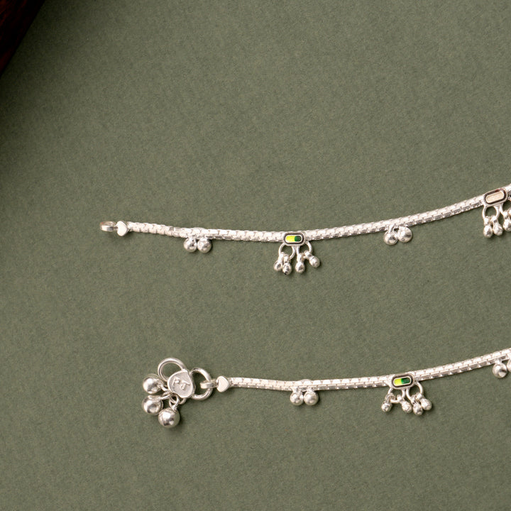 Enamel Bar Drop Silver Anklet
