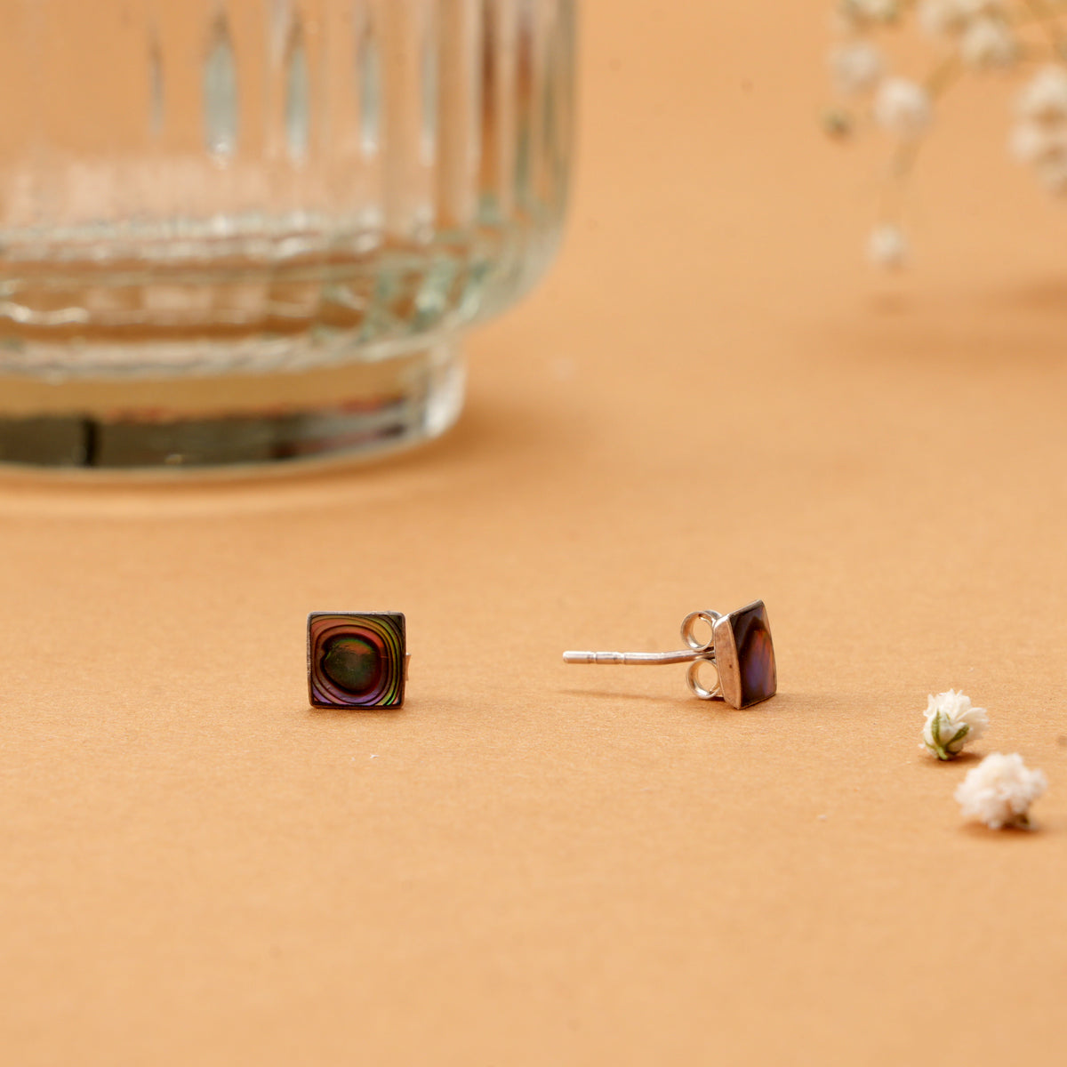Square Shaped Abalone Shell Stud
