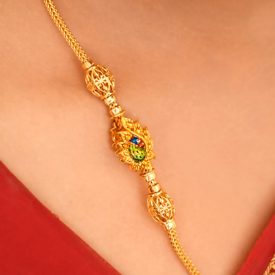 Nagas Peacock Design Golden Mugappu Chain
