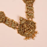 Antique Lakshmi Haram with Green Stones and Elephant Motifs