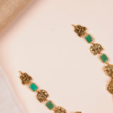 Antique Lakshmi Haram with Green Stones and Elephant Motifs