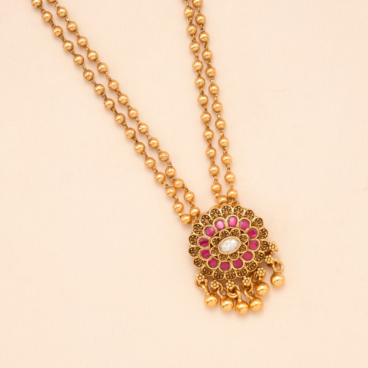 Elegant Floral Dual Layer with Golden Balls Necklace Set