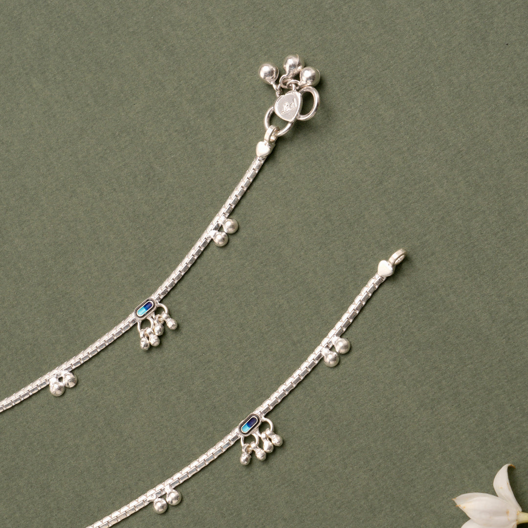 Enamel Bar Drop Silver Anklet