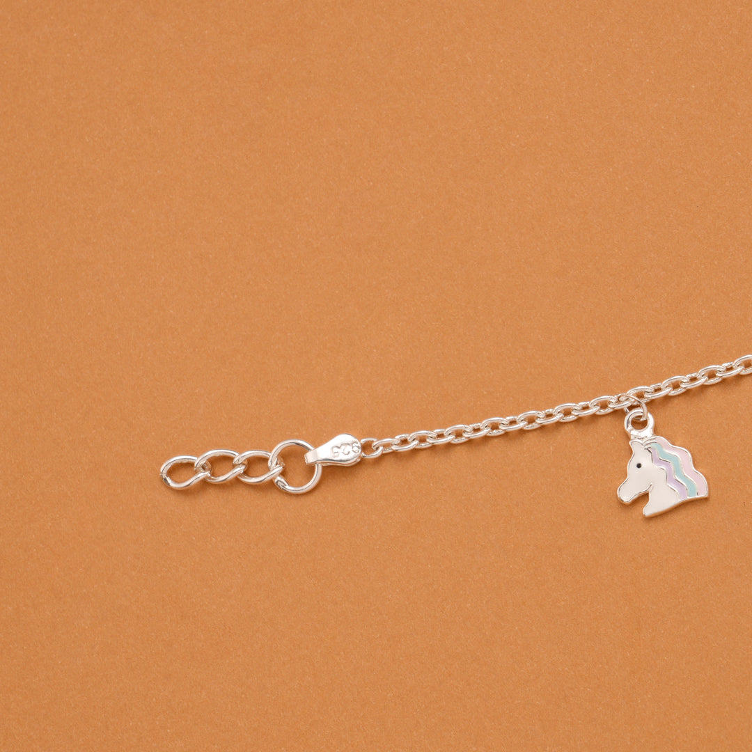 Tiny Unicorn Cow Enamel Silver Baby Bracelet