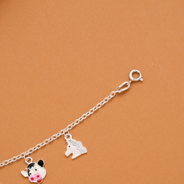 Tiny Unicorn Cow Enamel Silver Baby Bracelet