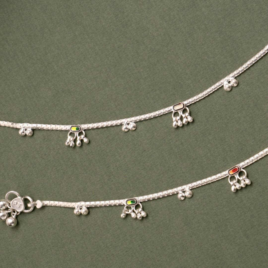 Enamel Bar Drop Silver Anklet