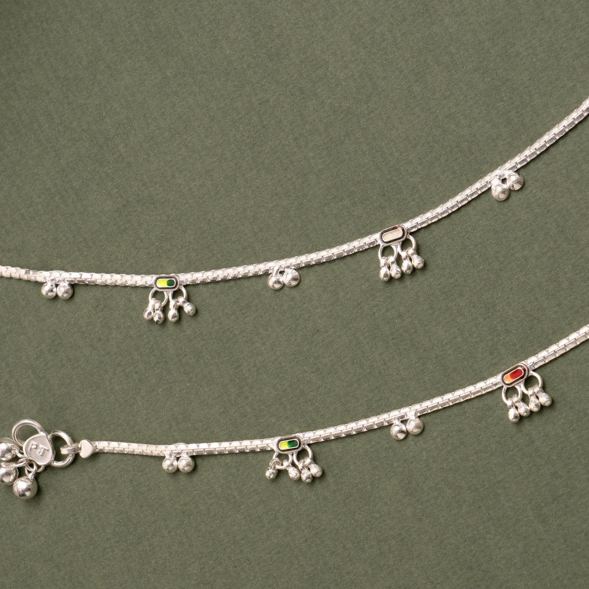 Enamel Bar Drop Silver Anklet