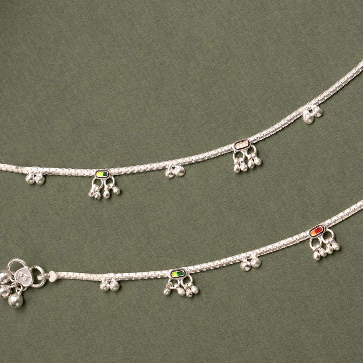 Enamel Bar Drop Silver Anklet