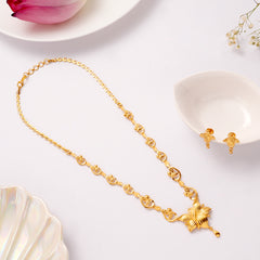Grand Flower Casting Golden Necklace Set