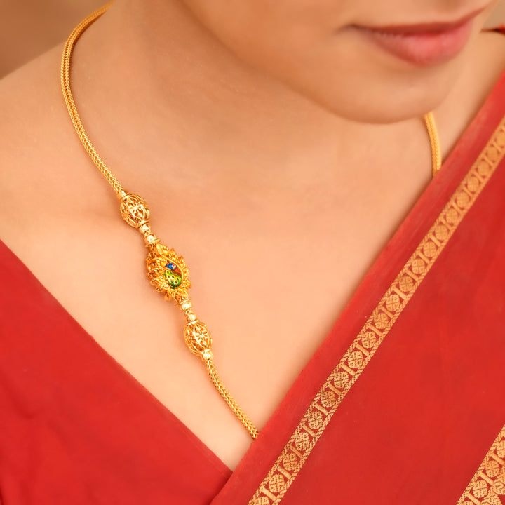 Nagas Peacock Design Golden Mugappu Chain