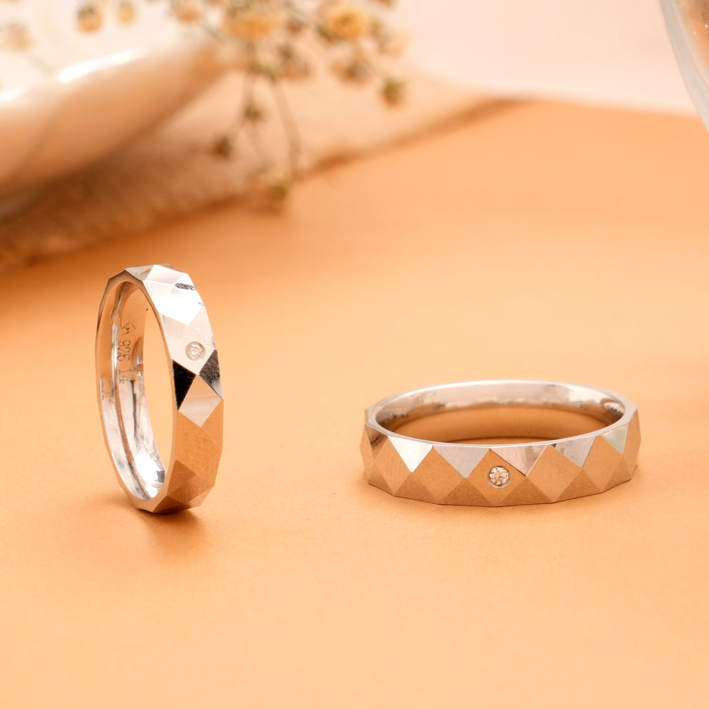 Plain Square Cut Design Silver Couples Ring
