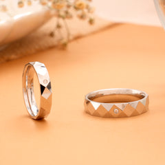 Plain Square Cut Design Silver Couples Ring
