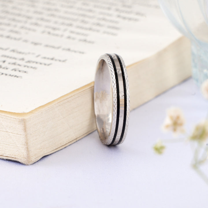 Black Enamel Sterling Silver Ring