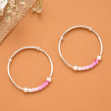 Pink Enamel Tube Bead Baby Silver Bangle