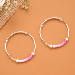 Pink Enamel Tube Bead Baby Silver Bangle