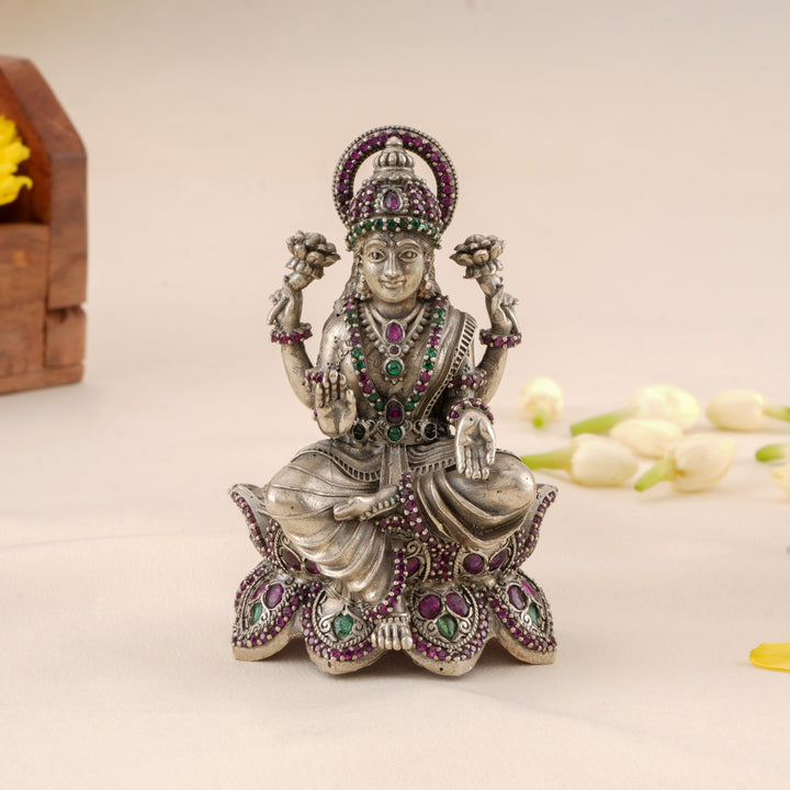 Goddess Gajalakshmi Antique Silver Statue