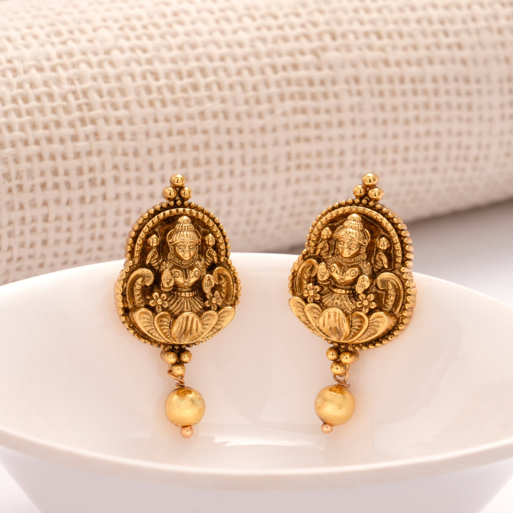 Antique Lakshmi Floral Golden Drop Earrings