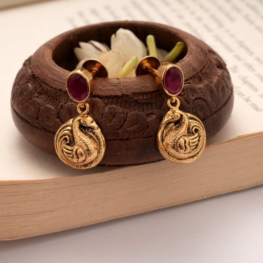 Vintage Design Stone Golden Peacock Design Earrings