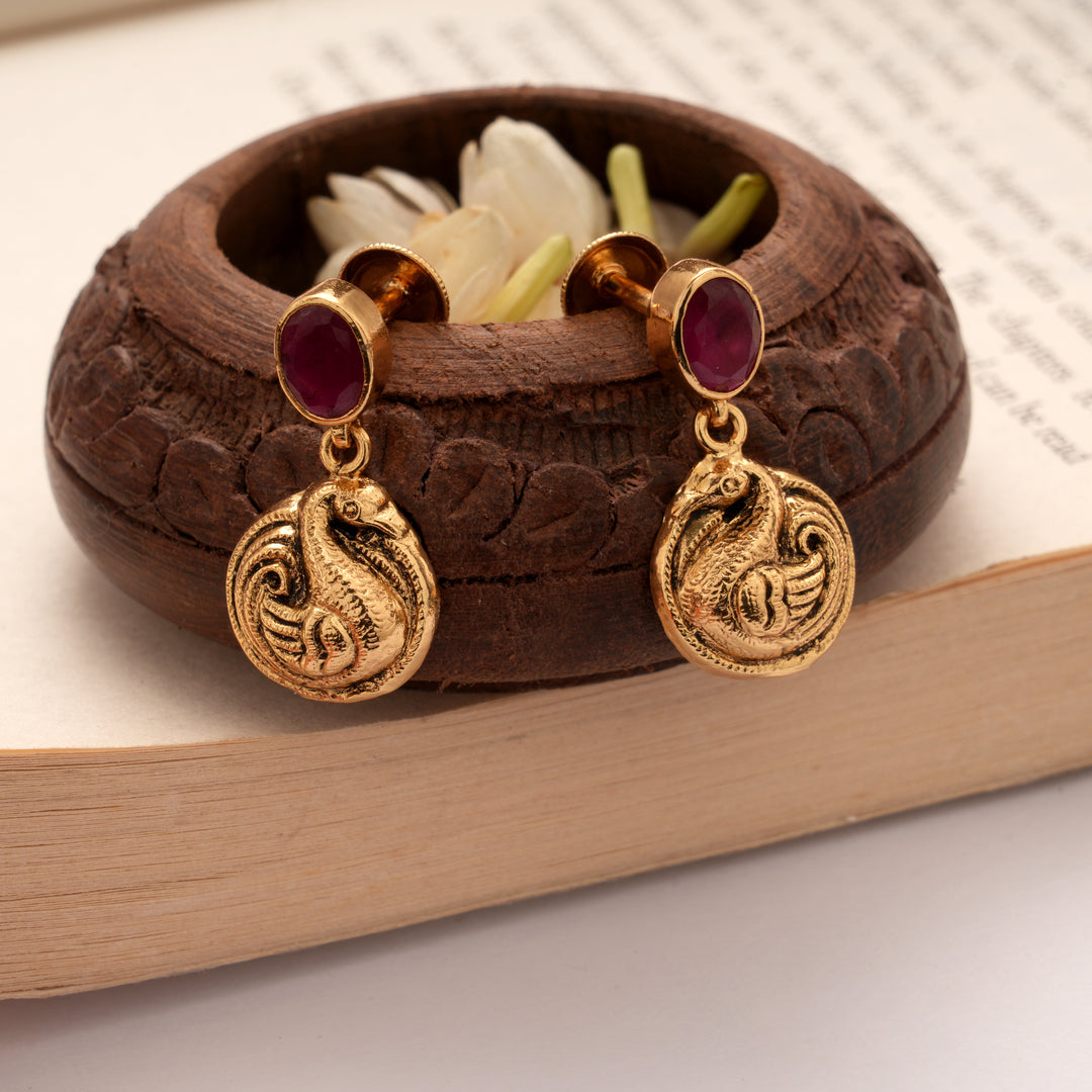 Vintage Design Stone Golden Peacock Design Earrings
