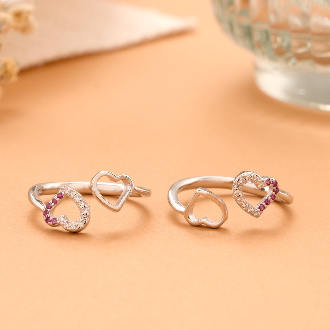 Ruby Twin Love Glow Silver Toe Ring