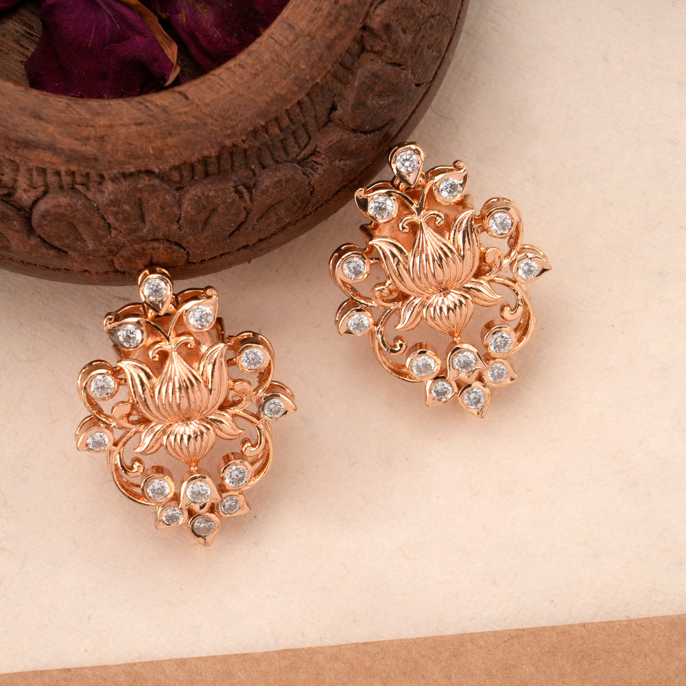Graceful Rose Gold Lotus Design Earring