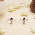 Minimal Ruby Drop Silver Toe Ring