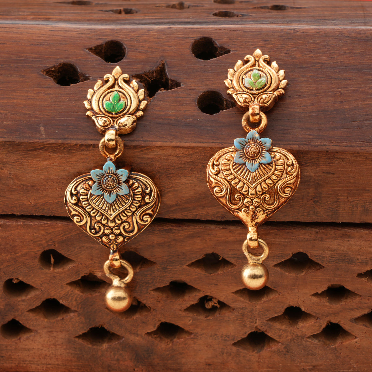 Heart Design with Nagas Golden Drops Earrings