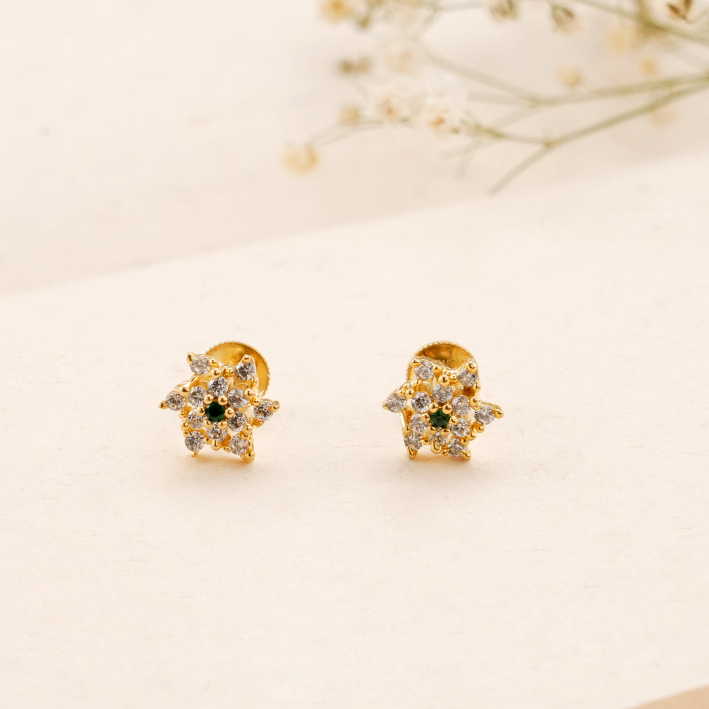 Emerald Flower White Stone Kundan Golden Stud