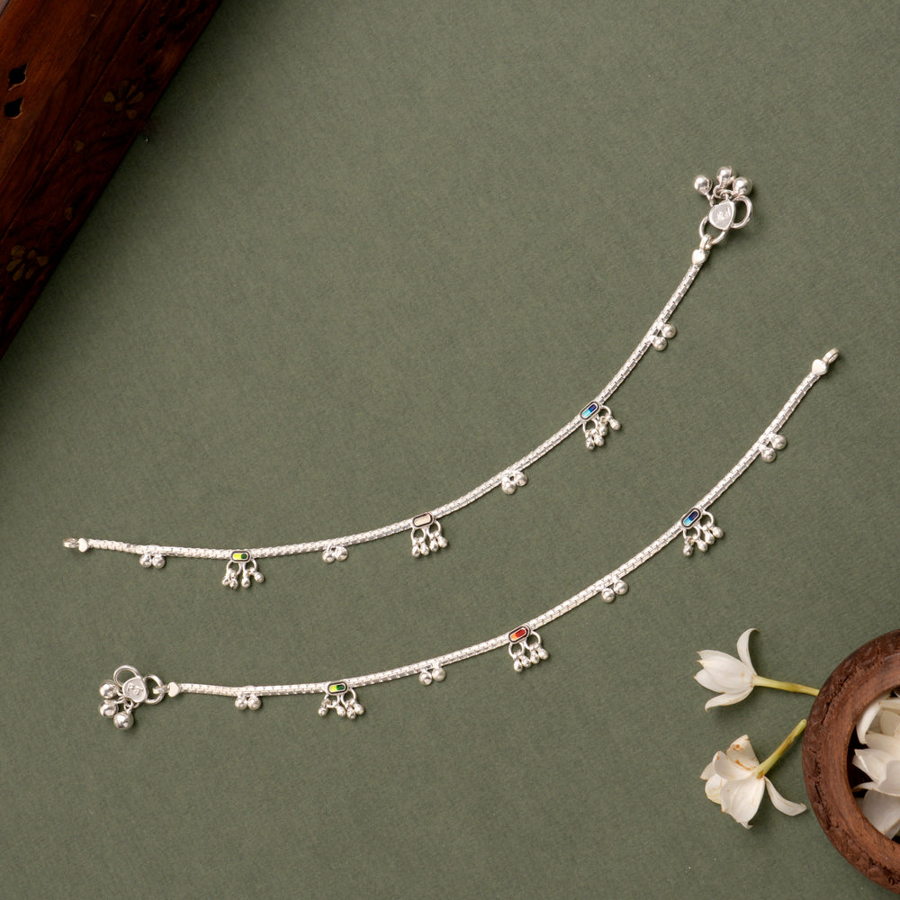Enamel Bar Drop Silver Anklet