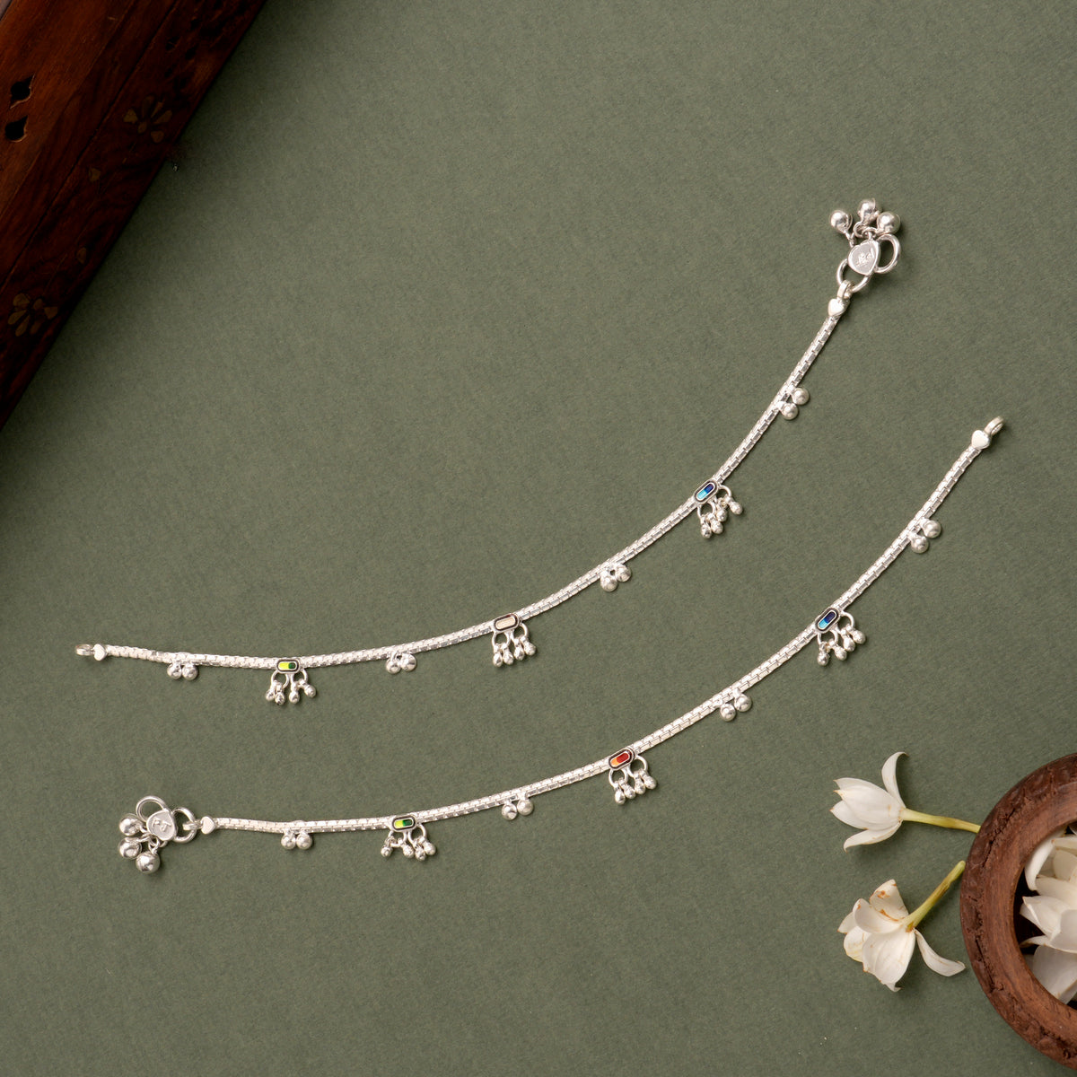 Enamel Bar Drop Silver Anklet