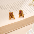 Ruby Floral Leaf Designer Golden Stud