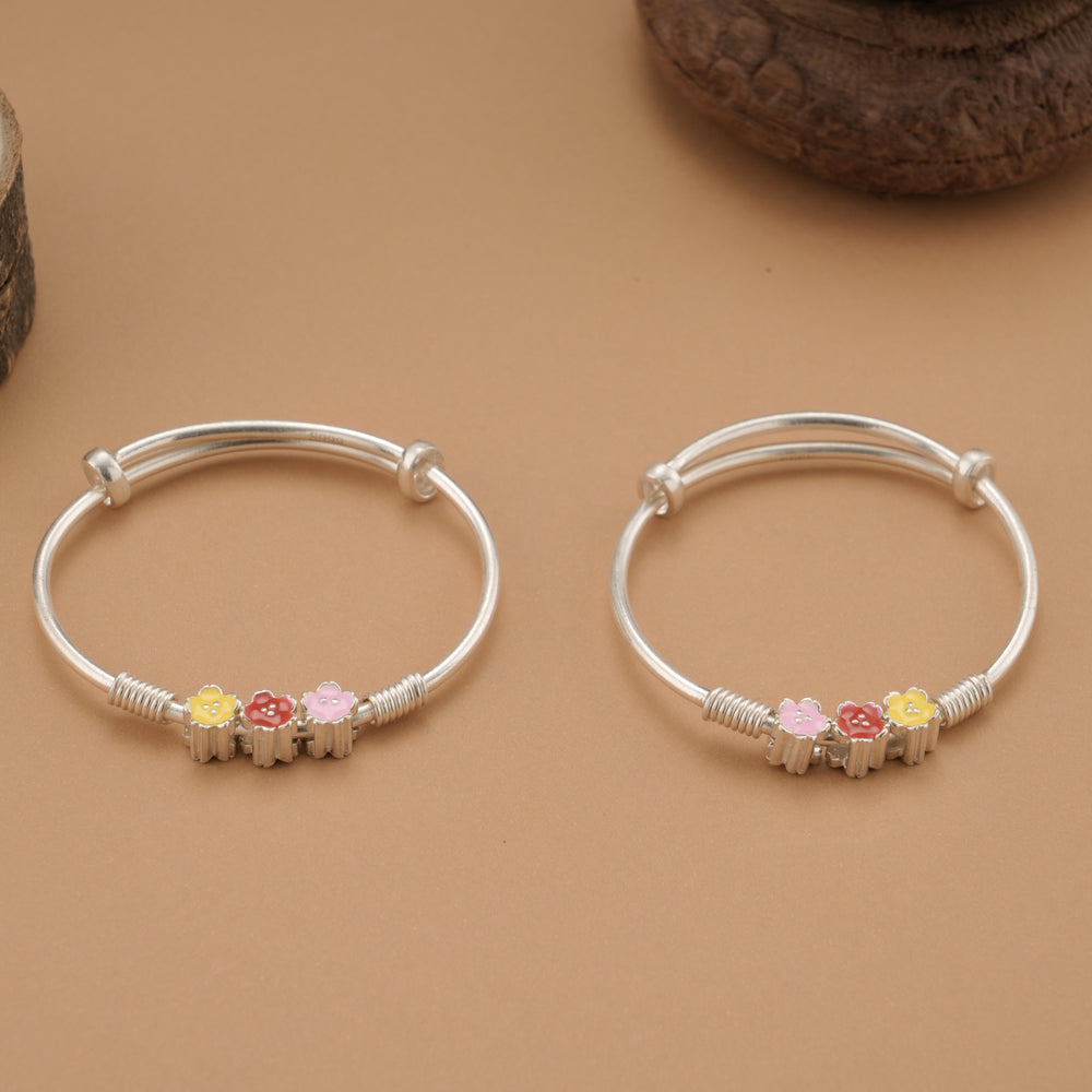 Colour Flower Bead Silver Baby Bangle