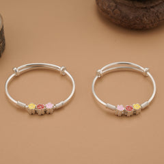Colour Flower Bead Silver Baby Bangle