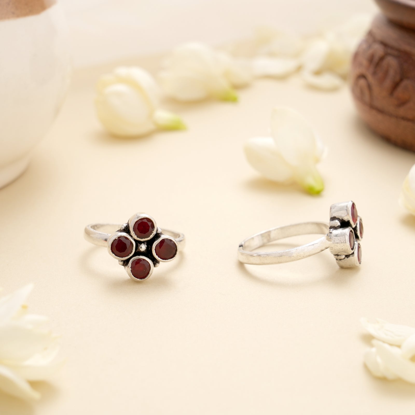 Ruby Blossom Cluster Silver Toe Ring